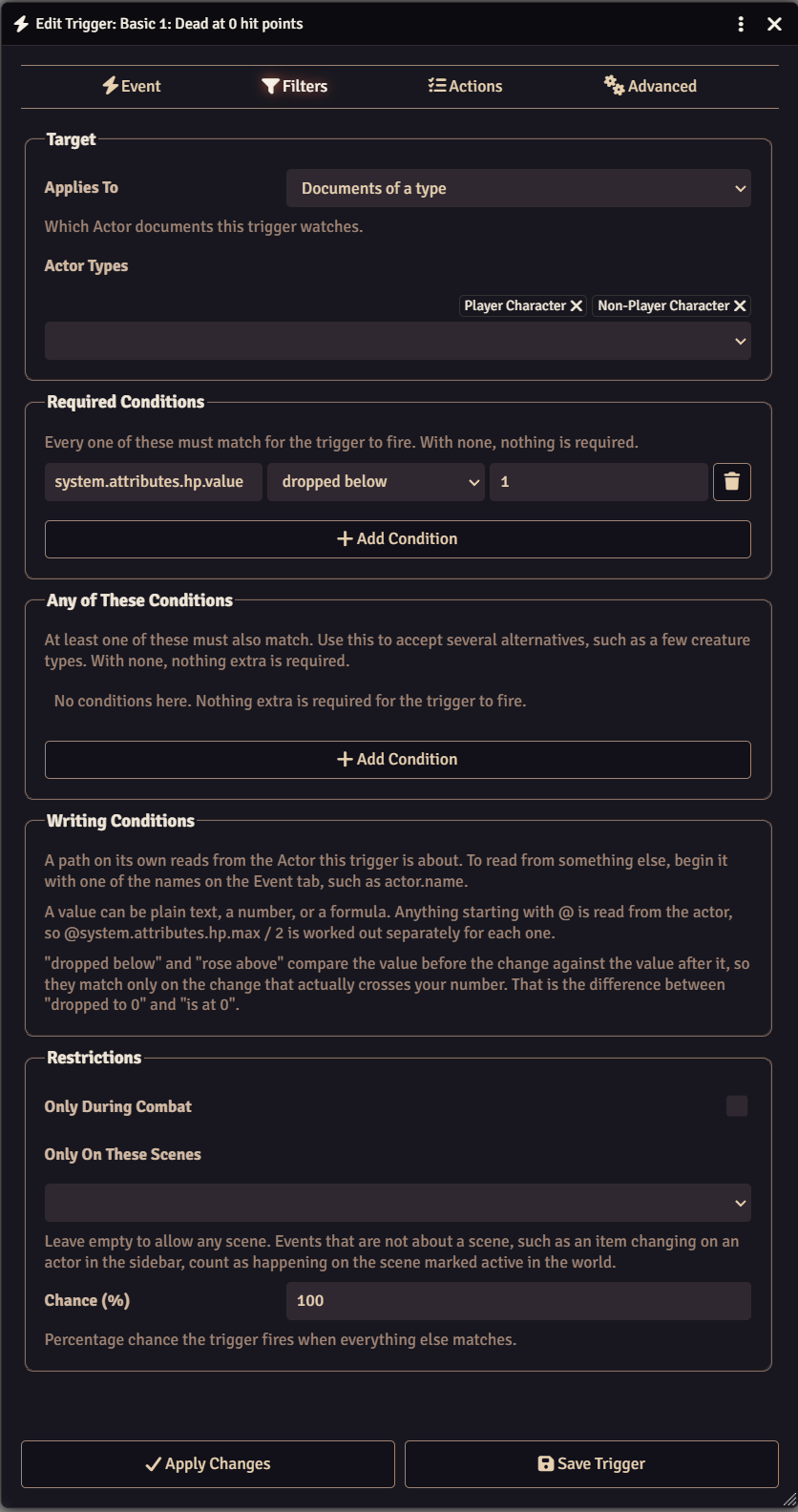 Filters Tab